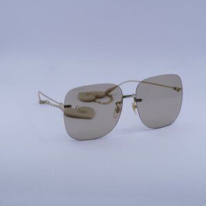 Gucci GG1148S 003 Sunglasses Gold Rimless Square Frame, Brown Lenses